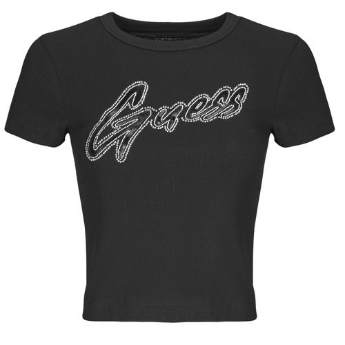 T-shirt Guess RIB LOGO Nero maniche corte per donna, realizzata in morbido cotone, caratterizzata da un design elegante con logo in rilievo. Perfetta per un look casual e alla moda. Disponibile in diverse taglie, ideale per ogni occasione. Acquista ora la T-shirt Guess per un outfit trendy e versatile.