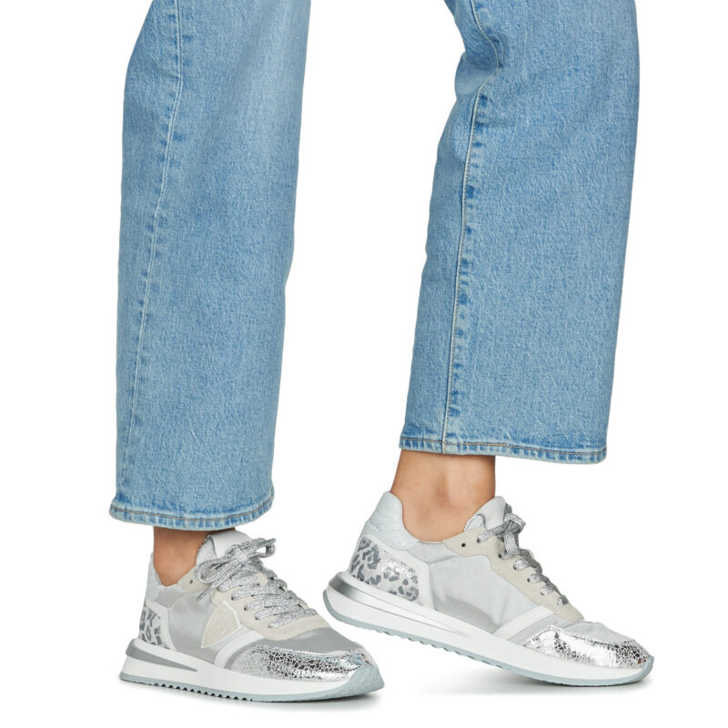 Philippe Model TROPEZ 2.1 LOW WOMAN Silberne Sneaker f&uuml;r Damen - Gr&ouml;&szlig;e 8