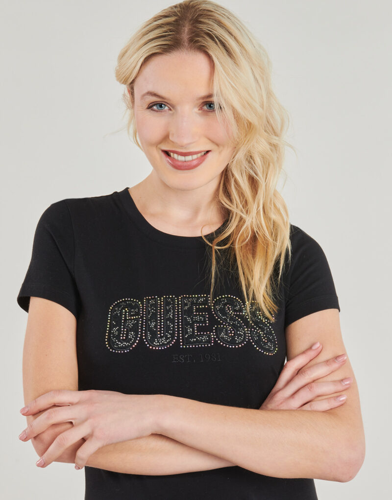 T-Shirt Guess LOGO LACE Nero T-shirt maniche corte Donna - 5