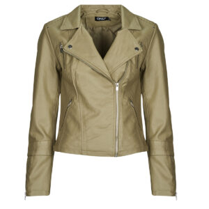 Giacca in pelle  Only  ONLGEMMA  Kaki -   Giacche in pelle Donna