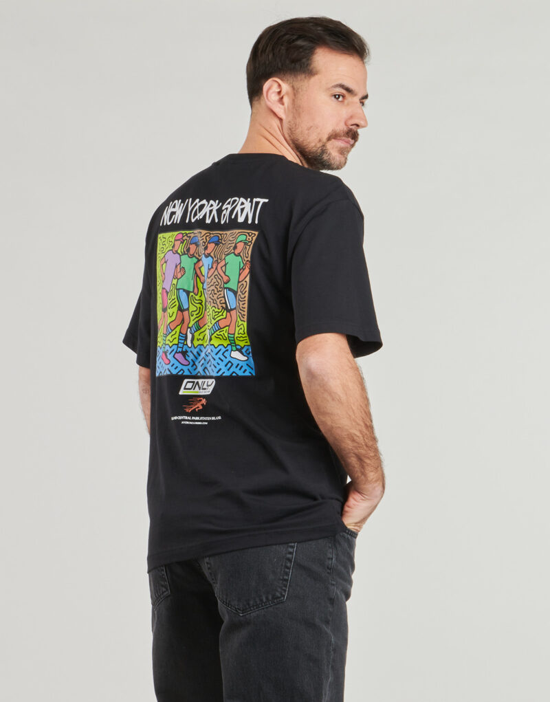 Camisetas Only & Sons ONSSPRINT Negro T-shirt maniche corte Uomo - 2
