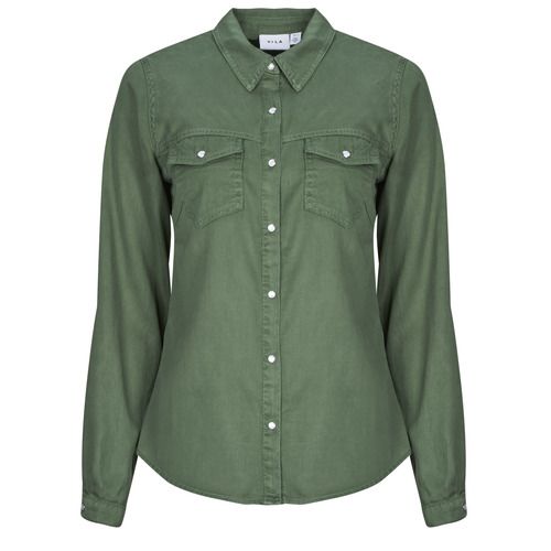 Camicia Donna Vila VIBISTA Verde in stile elegante, realizzata in tessuto morbido e leggero, perfetta per ogni stagione. Design moderno con colletto classico e maniche lunghe, ideale per outfit casual o formali. Aggiungi un tocco di freschezza al tuo guardaroba con questa camicia versatile. Perfetta per gli amanti della moda e dello stile contemporaneo.