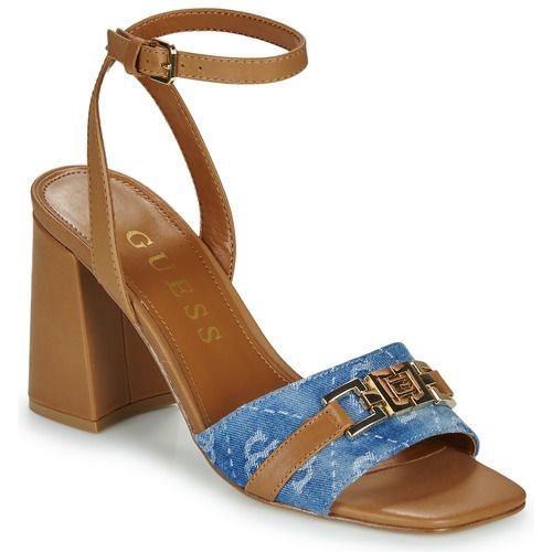 "Sandali Donna Guess GRATO in pelle nera, design elegante con tacco medio, adatti per ogni occasione estiva. Comfort e stile per un look raffinato."