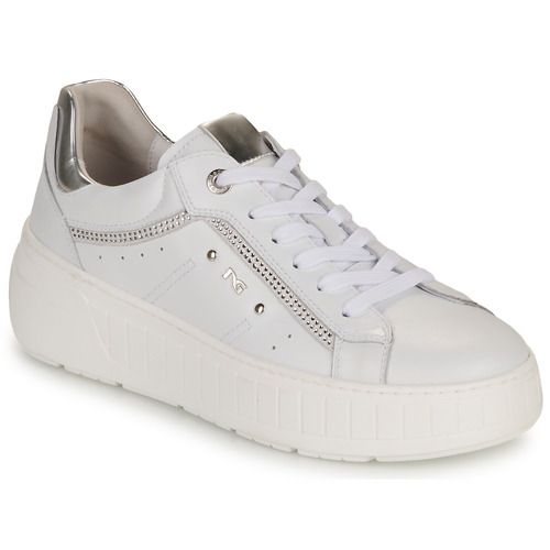 Sneakers basse Donna NeroGiardini E513093D in bianco, eleganti e versatili, ideali per ogni occasione. Comfort e stile per le tue giornate. Disponibili online.
