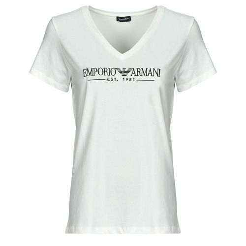 T-shirt bianca Emporio Armani TOP EW000409 per donna, maniche corte, design elegante e moderno, perfetta per outfit casual e di stile. Acquista la tua T-shirt Emporio Armani per un look raffinato e contemporaneo.