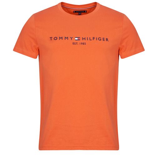 T-shirt uomo Tommy Hilfiger TOMMY LOGO TEE arancio, maniche corte, stile casual, logo iconico, moda contemporanea per uomo, ideale per outfit estivi e sportivi.