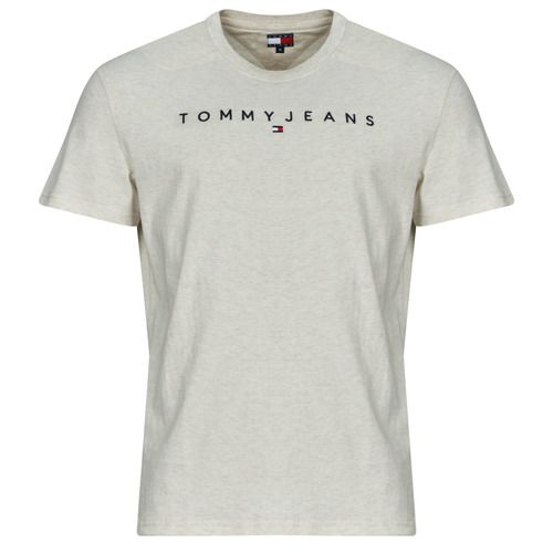 T-shirt beige da uomo Tommy Jeans TJM REG LINEAR LOGO TEE EXT con maniche corte, ideale per un look casual e moderno. Realizzata con materiali di alta qualità, questa T-shirt presenta un logo iconico di Tommy Jeans sul petto. Perfetta da abbinare a jeans o pantaloni chino per un outfit versatile. Disponibile nella collezione primavera-estate, questa T-shirt è un must-have per ogni guardaroba maschile.