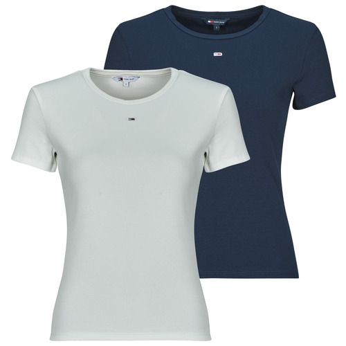 Top Tommy Jeans TJW 2PACK SLIM ESSENTIAL RIB SS per donna, set di due magliette a maniche corte in tessuto a costine, eleganti e versatili, disponibili in colori classici, perfette per ogni occasione. Acquista ora per un look trendy e casual, ideale per la stagione estiva.