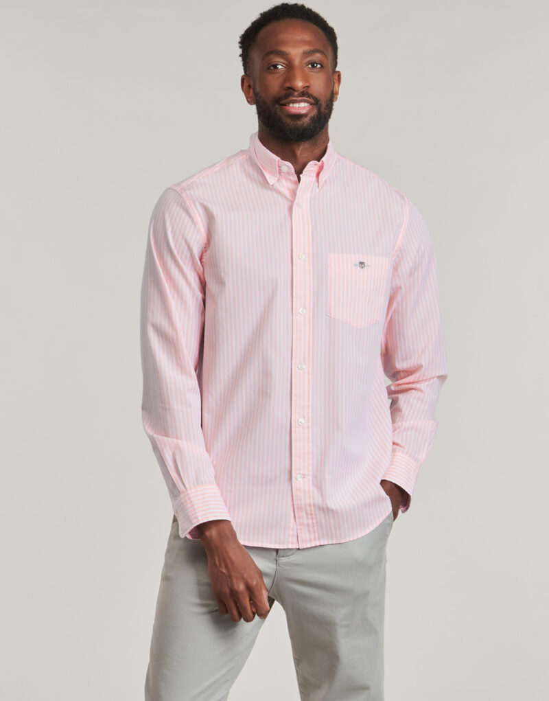 Long sleeved shirt Gant REG CLASSIC POPLIN STRIPE SHIRT Pink Men's Long Sleeve Shirts - 2