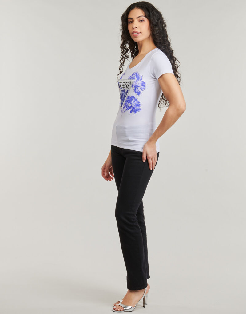 T-shirt Guess T-shirt blanc &agrave; manches courtes pour femme CN FLOWER TRIANGLE - 3