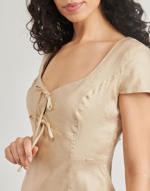 Kurzes Kleid Guess ISABEAU BOWS MINI Beige Damen-Kurzkleid - 5