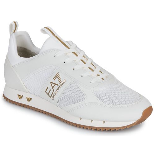 Sneakers basse Emporio Armani EA7 X8X027 in bianco per donna, caratterizzate da un design elegante e moderno. Queste sneakers versatili sono perfette per ogni occasione, offrendo comfort e stile. Ideali per completare il tuo outfit casual e per l'uso quotidiano. Scopri la qualità e l'originalità del marchio Emporio Armani con queste chic sneakers da donna.