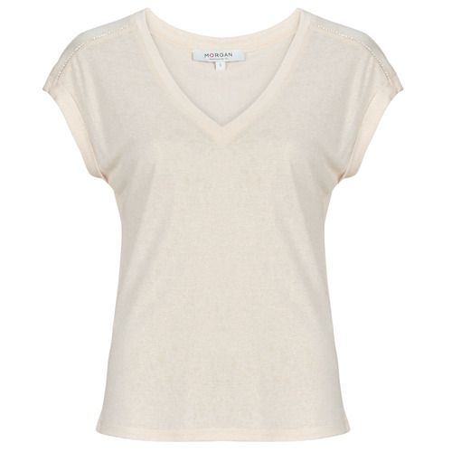 T-shirt DEMA Beige maniche corte per donna, stile elegante e casual, realizzata in tessuto leggero e morbido, perfetta per ogni occasione. Acquista la T-shirt Morgan DEMA Beige per un look sofisticato e alla moda.
