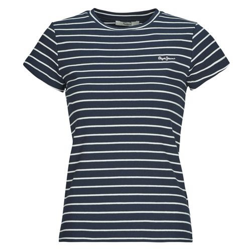 T-shirt Pepe Jeans MERIBEL Marine maniche corte per donna, di colore blu scuro. Realizzata in tessuto comodo e leggero, ideale per il tempo libero e la stagione estiva. Design moderno e versatile, perfetta da abbinare a jeans o pantaloni casual. Acquista ora per un look trendy e alla moda!