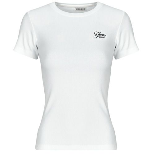 T-shirt Guess SS CN SNAP EMBRO SLIM TOP Bianco maniche corte perDonna, elegante e trendy, ideale per outfit casual e moda estiva. Design slim fit con dettagli ricamati, perfetta per ogni occasione. Disponibile in bianco, un must-have nel guardaroba femminile.