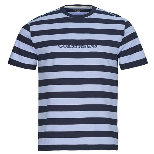 T-shirt uomo Guess SS CN REG STRIPED YD TEE Blu, maniche corte. Stile casual e moderno, ideale per look estivi. Disponibile online, perfetta per abbinamenti versatili.