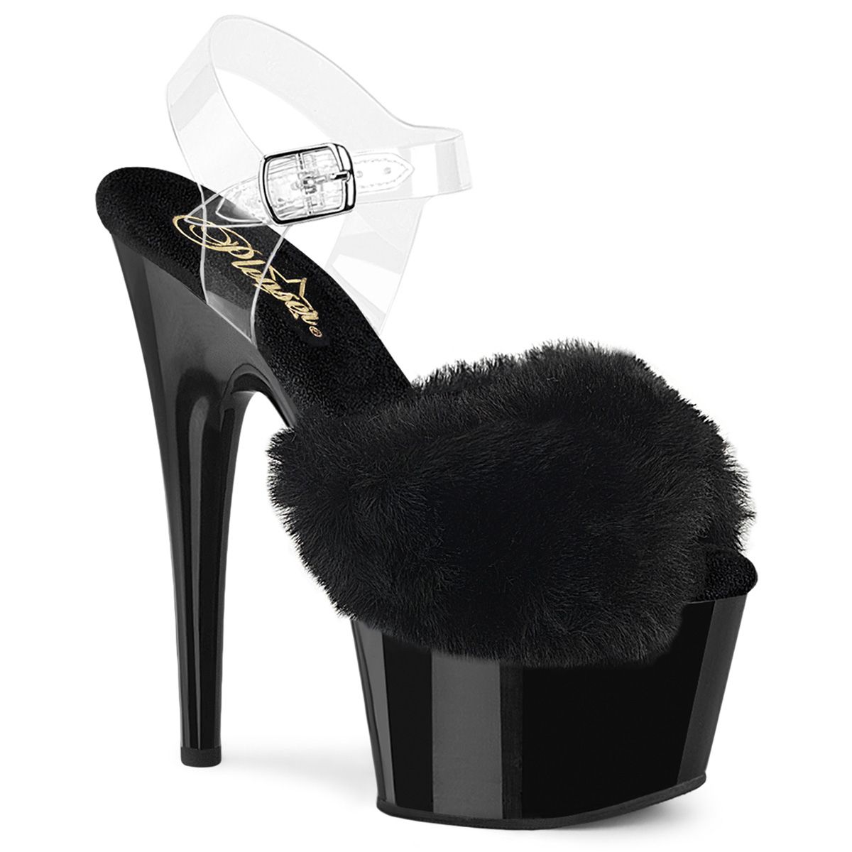 Pleaser ADORE-708FUR ADO708FUR/B/M Sandali con Cinturino  Tacco Altissimo 17 Plateau 7.0 Nero ADO708FUR/B/M