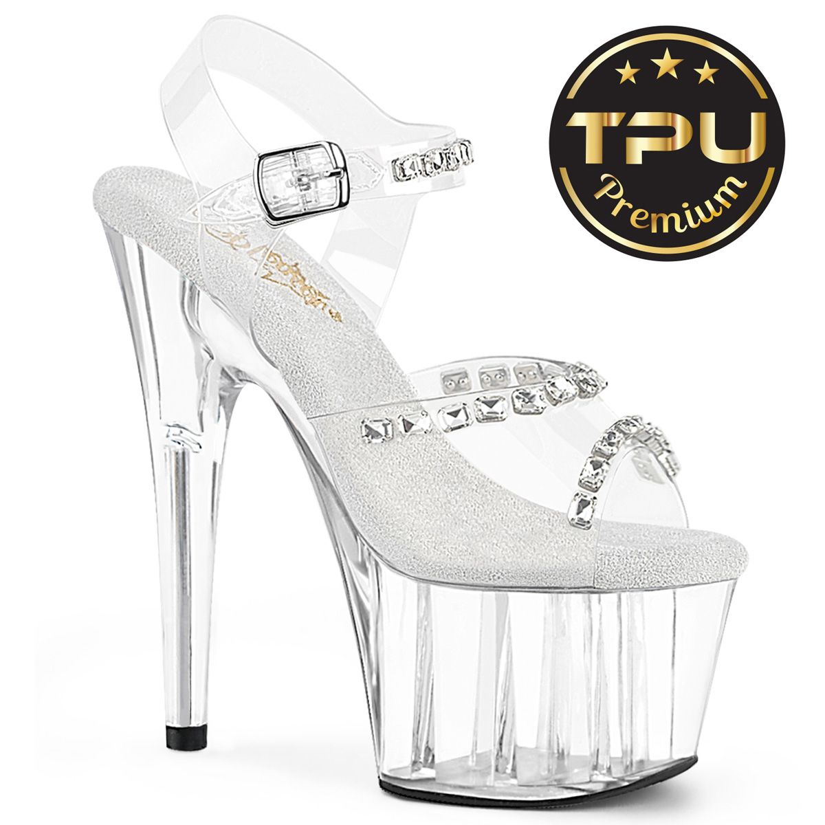 Pleaser ADORE-708PREM-STN ADO708PREM-STN/C/M Sandali con Cinturino  Tacco Altissimo 17 Plateau 7.0 Trasparente ADO708PREM-STN/C/M
