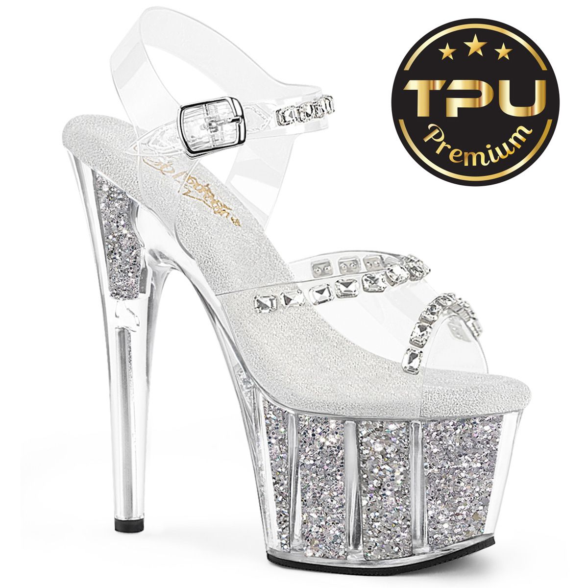 Pleaser ADORE-708PREM-STNG ADO708PREM-STNG/C/SG Sandali con Cinturino  Tacco Altissimo 17 Plateau 7.0 Argento ADO708PREM-STNG/C/SG