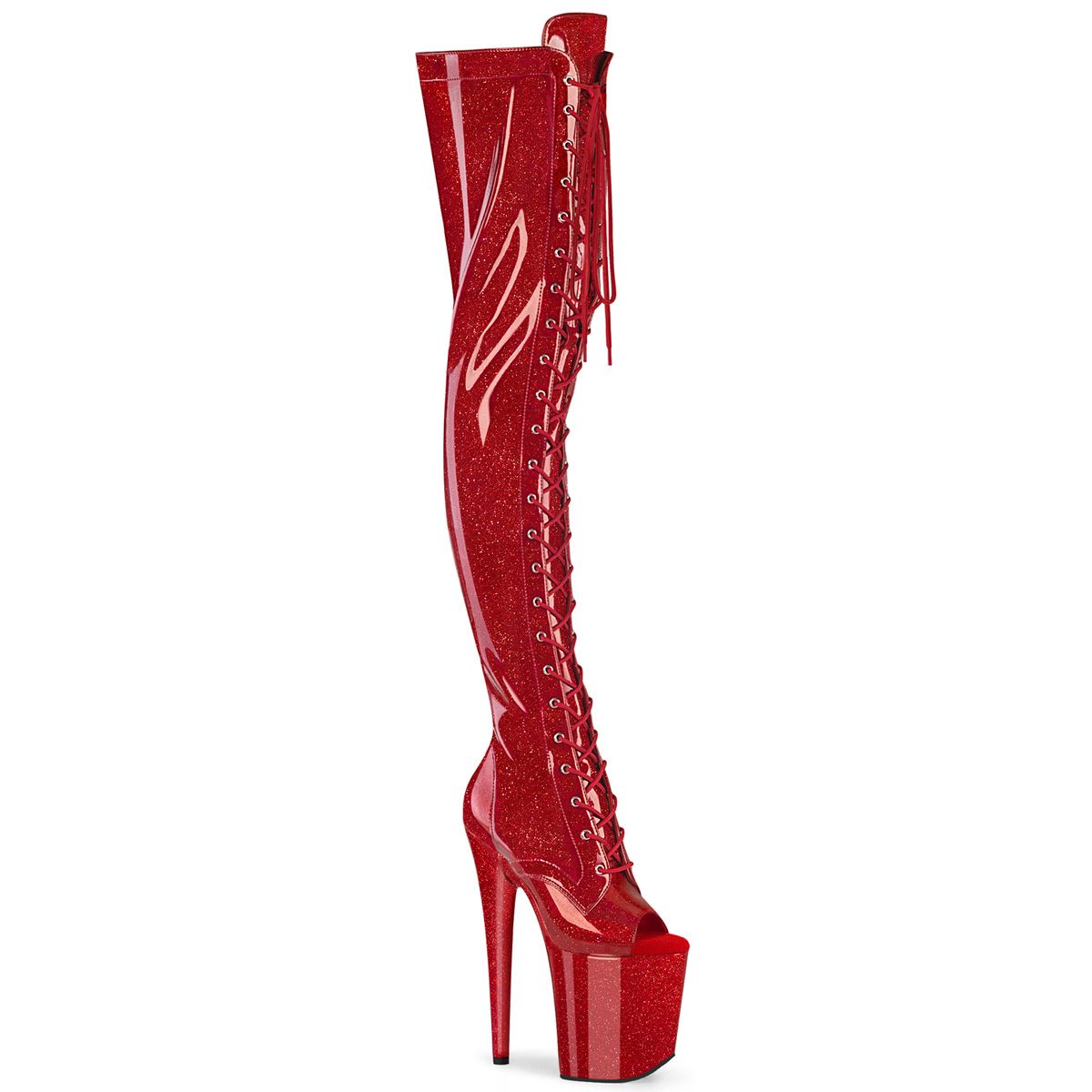 Pleaser FLAMINGO-3021GP FLAM3021GP/RG/M Stivali Sopra il Ginocchio  Tacco Altissimo 20 Plateau 10.0 Rosso FLAM3021GP/RG/M