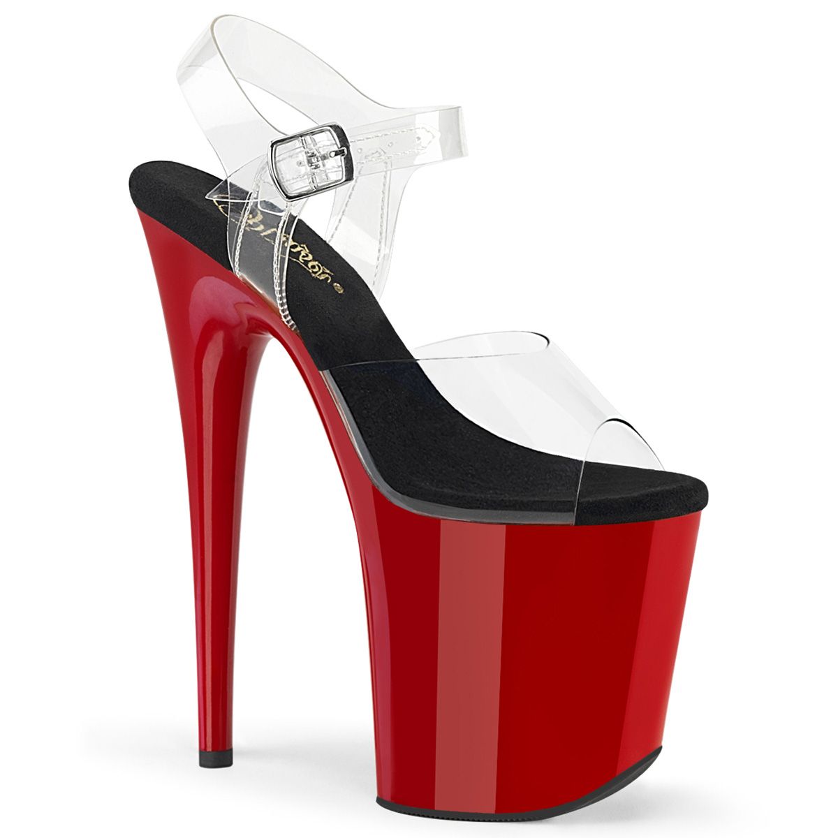 Pleaser FLAMINGO-808 FLAM808/C-B/R Sandali con Cinturino  Tacco Altissimo 20 Plateau 10.0 Nero FLAM808/C-B/R