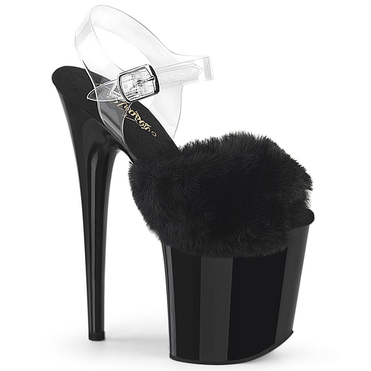 Pleaser FLAMINGO-808FUR FLAM808FUR/B/M Sandali con Cinturino  Tacco Altissimo 20 Plateau 10.0 Nero FLAM808FUR/B/M