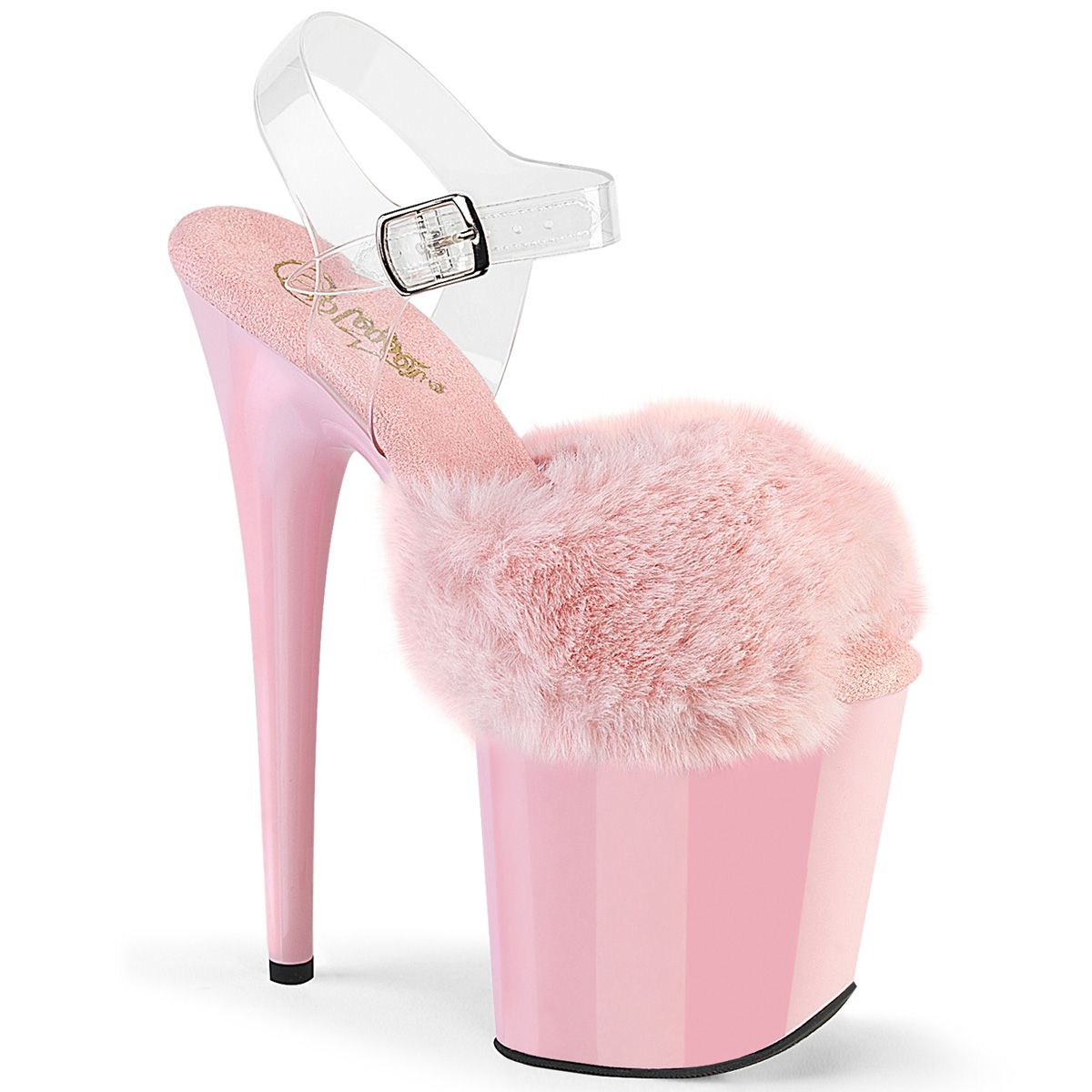 Pleaser FLAMINGO-808FUR FLAM808FUR/BP/M Sandali con Cinturino  Tacco Altissimo 20 Plateau 10.0 Trasparente FLAM808FUR/BP/M