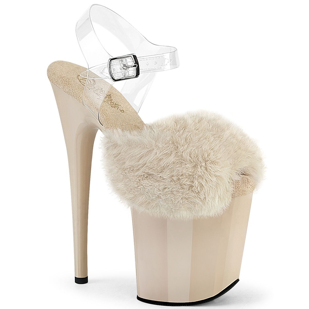 Pleaser FLAMINGO-808FUR FLAM808FUR/CR/M Sandali con Cinturino  Tacco Altissimo 20 Plateau 10.0 Trasparente FLAM808FUR/CR/M