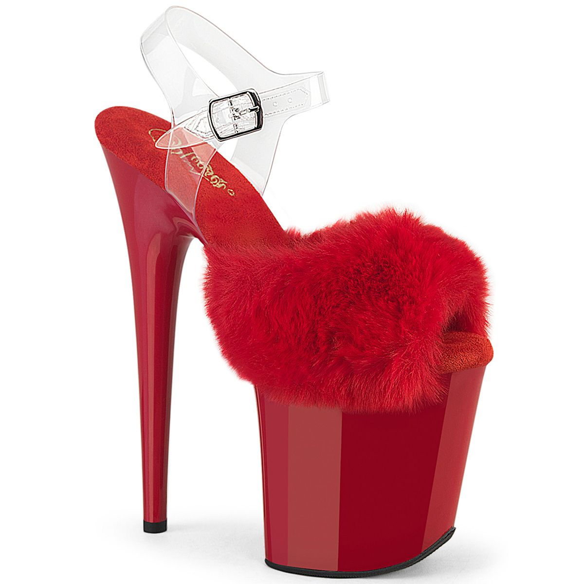 Pleaser FLAMINGO-808FUR FLAM808FUR/R/M Sandali con Cinturino  Tacco Altissimo 20 Plateau 10.0 Trasparente FLAM808FUR/R/M