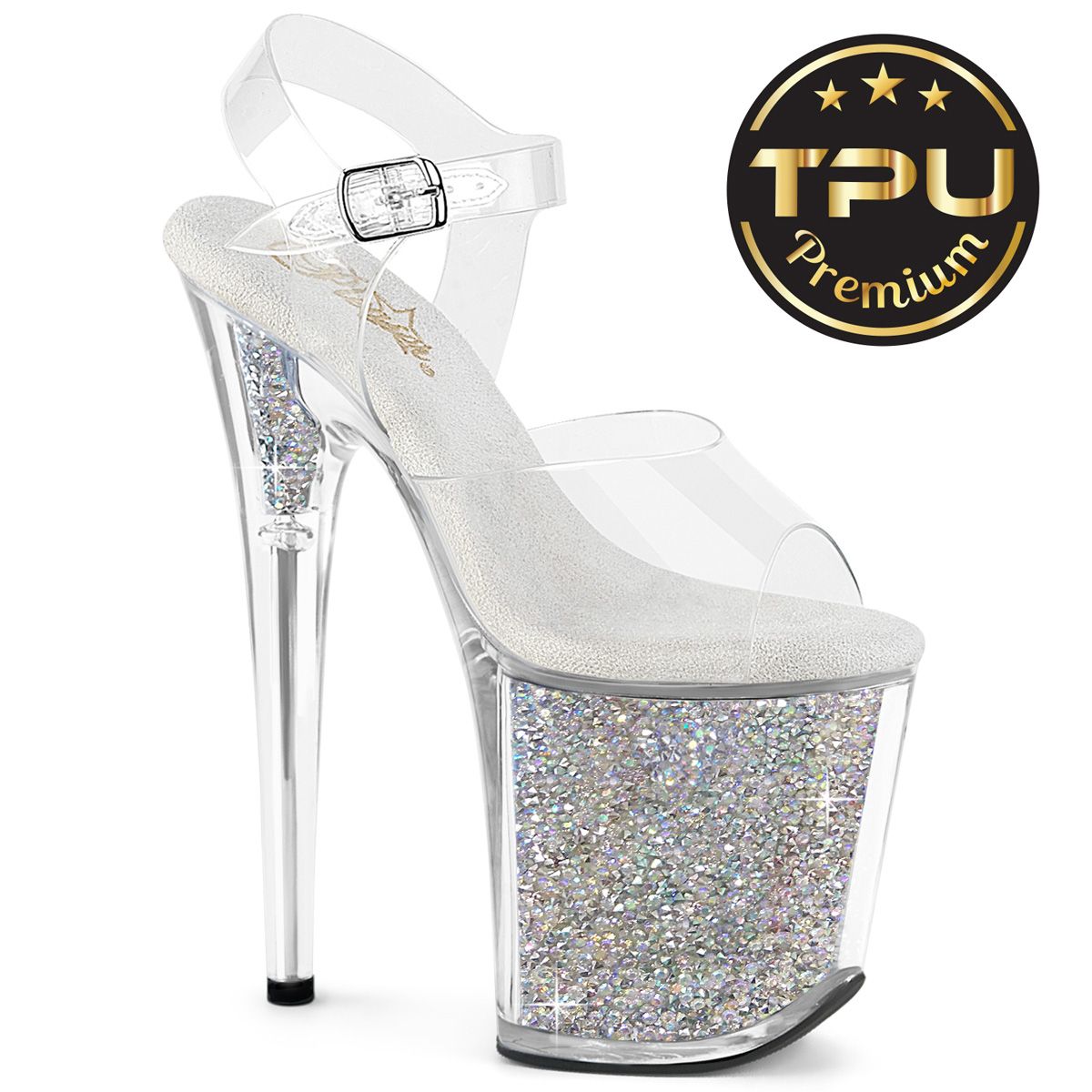 Pleaser FLAMINGO-808PREM-RSI FLAM808PREM-RSI/C/RS Sandali con Cinturino  Tacco Altissimo 20 Plateau 10.0 Argento FLAM808PREM-RSI/C/RS