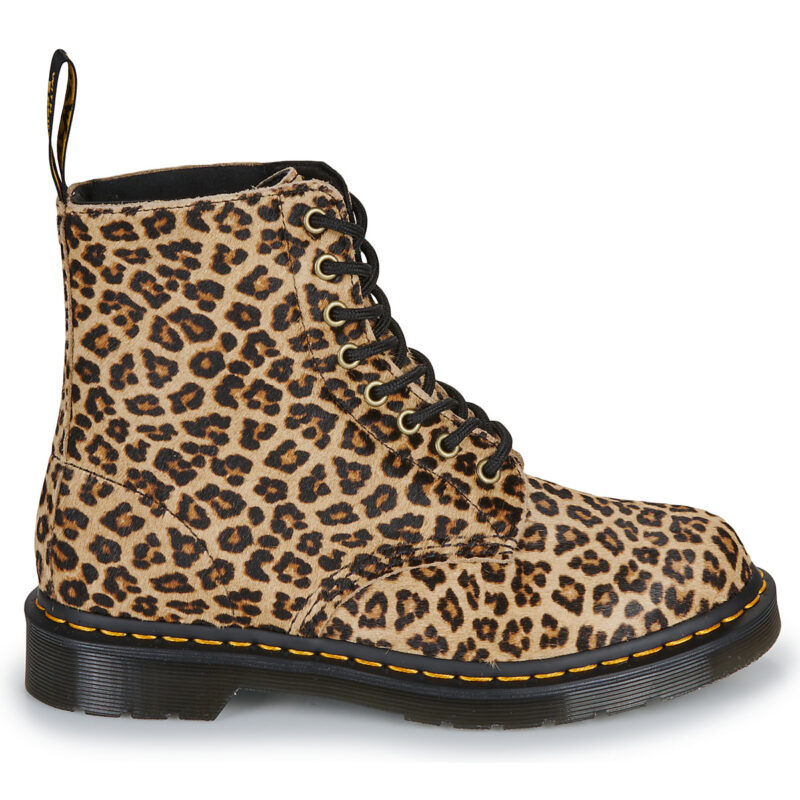 Dr. Martens 1460 Pascal Light Tan Mini Leopard Spot Hair On Black Women's Ankle Boots - 2