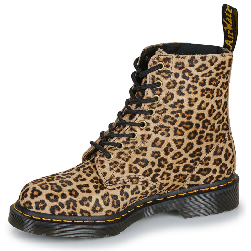 Dr. Martens 1460 Pascal Light Tan Mini Leopard Spot Hair On Black Women's Ankle Boots - 4