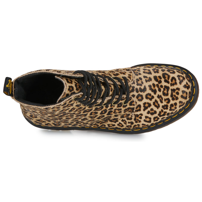 Dr. Martens 1460 Pascal Light Tan Mini Leopard Spot Hair On Black Women's Ankle Boots - 6
