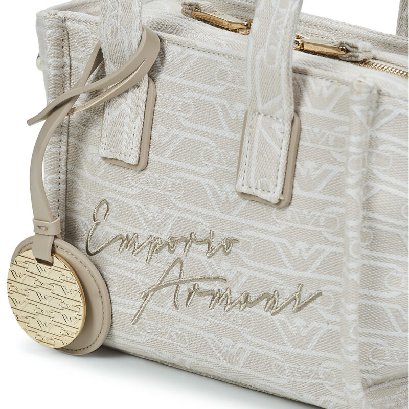Emporio Armani TOTE M CANVAS JAQUARD MONOGRAM Beige Borse Shopping Donna - 4