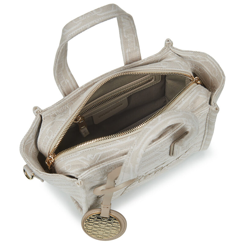 Emporio Armani TOTE M CANVAS JAQUARD MONOGRAM Beige Borse Shopping Donna - 5