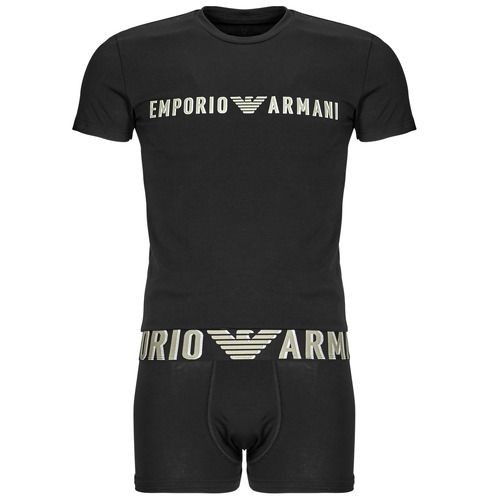 T-shirt e trunk set nero Emporio Armani per uomo, ideale come pigiama o camicia da notte. Comfort e stile unici per notti di relax. Perfetto per regalare un tocco di eleganza al tuo guardaroba notturno.