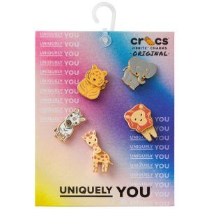 "Set di 5 accessori per scarpe Crocs JIBBITZ Enamel Safari, ideale per personalizzare le calzature da donna con un tocco unico e vivace. Acquista ora per esprimere il tuo stile con questi charm divertenti e colorati!"