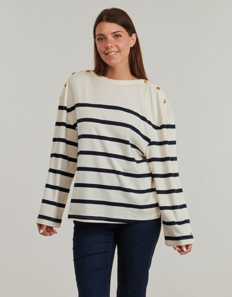 T-shirts a maniche lunghe Tommy Hilfiger LWK GOLD BUTTON BOAT-NK LS TEE Bianco T-shirts a maniche lunghe Donna - 2