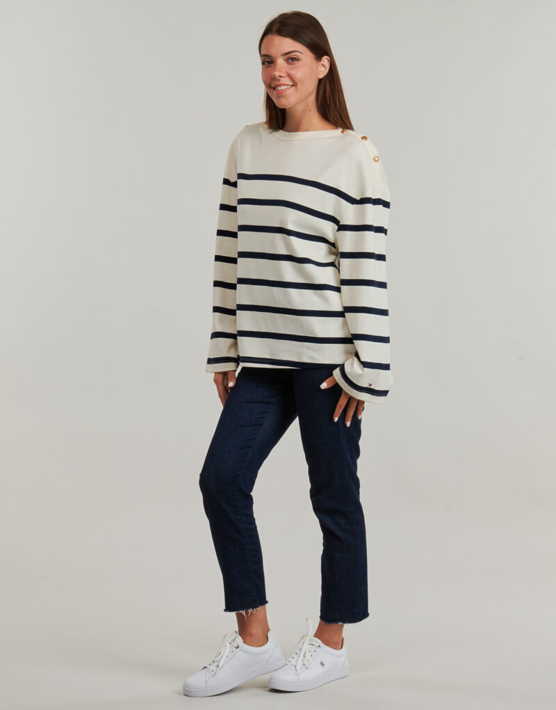 T-shirts a maniche lunghe Tommy Hilfiger LWK GOLD BUTTON BOAT-NK LS TEE Bianco T-shirts a maniche lunghe Donna - 3