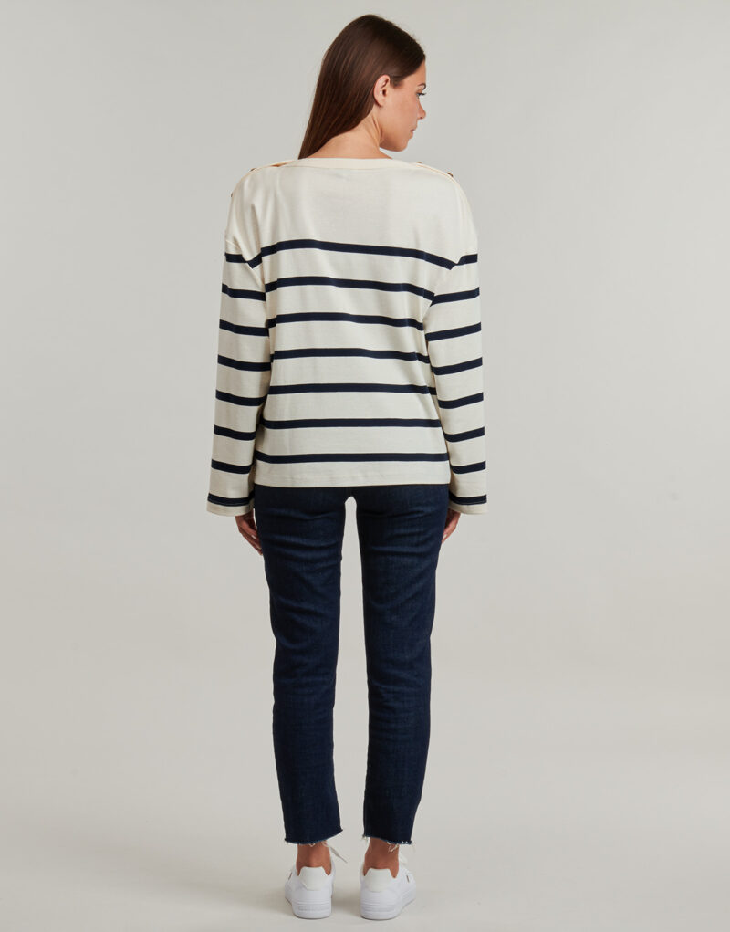 T-shirts a maniche lunghe Tommy Hilfiger LWK GOLD BUTTON BOAT-NK LS TEE Bianco T-shirts a maniche lunghe Donna - 4