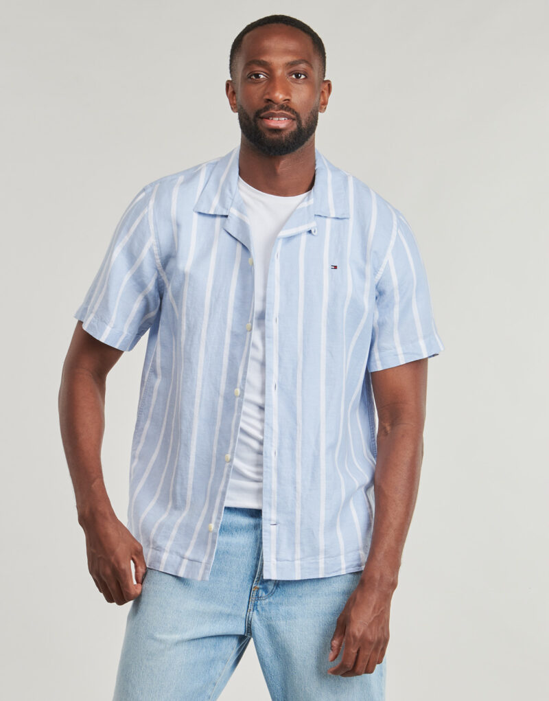 Camicia a maniche corte Tommy Hilfiger LINEN BLEND STRIPED SS RF SHIRT Blu Camicie a maniche corte Uomo - 2