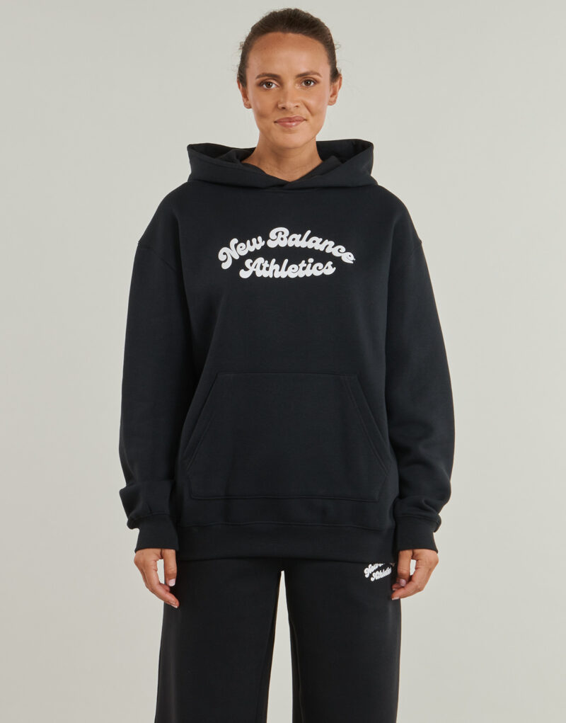 Felpe con cappuccio New Balance LINEAR HERITAGE FLEECE LONG HOODIE Nero Felpe con cappuccio Donna - 2