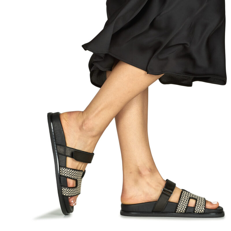 Ex&eacute; Shoes 966-KIMOLOS-LEATHER-BEIGE-BLACK Nero Ciabatta Donna - 8