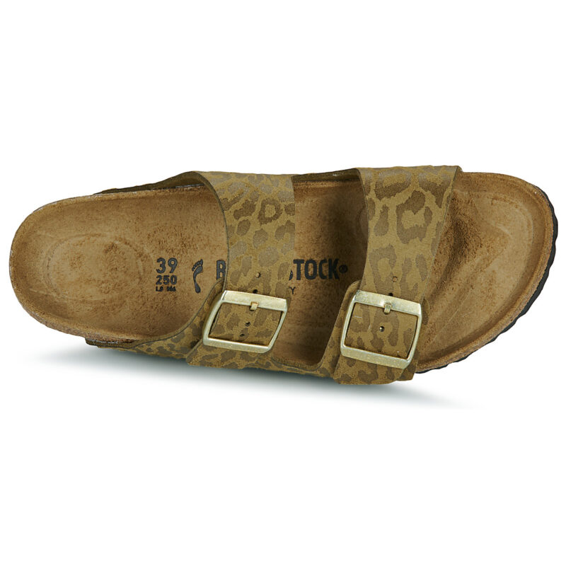 Chaussons femme BIRKENSTOCK Arizona Birko-flor / Leo / Kaki / Beige &eacute;troit - Pointure 6