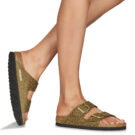 Chaussons femme BIRKENSTOCK Arizona Birko-flor / Leo / Kaki / Beige &eacute;troit - Pointure 8