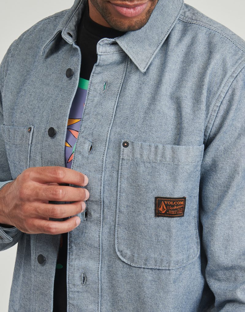 Volcom LEVELSTONE LS Blue Long Sleeve Shirt Men's Long Sleeve Shirts - 5