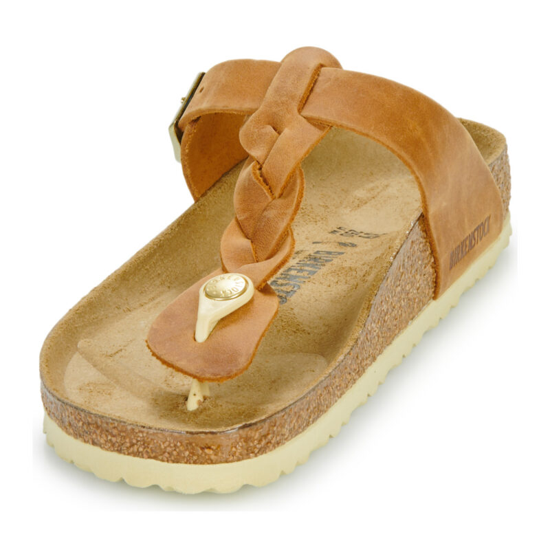 BIRKENSTOCK Gizeh Braided Cuir / Huil&eacute; / Cognac / Sangle Marron Fine Sandales Plates Femme - 3