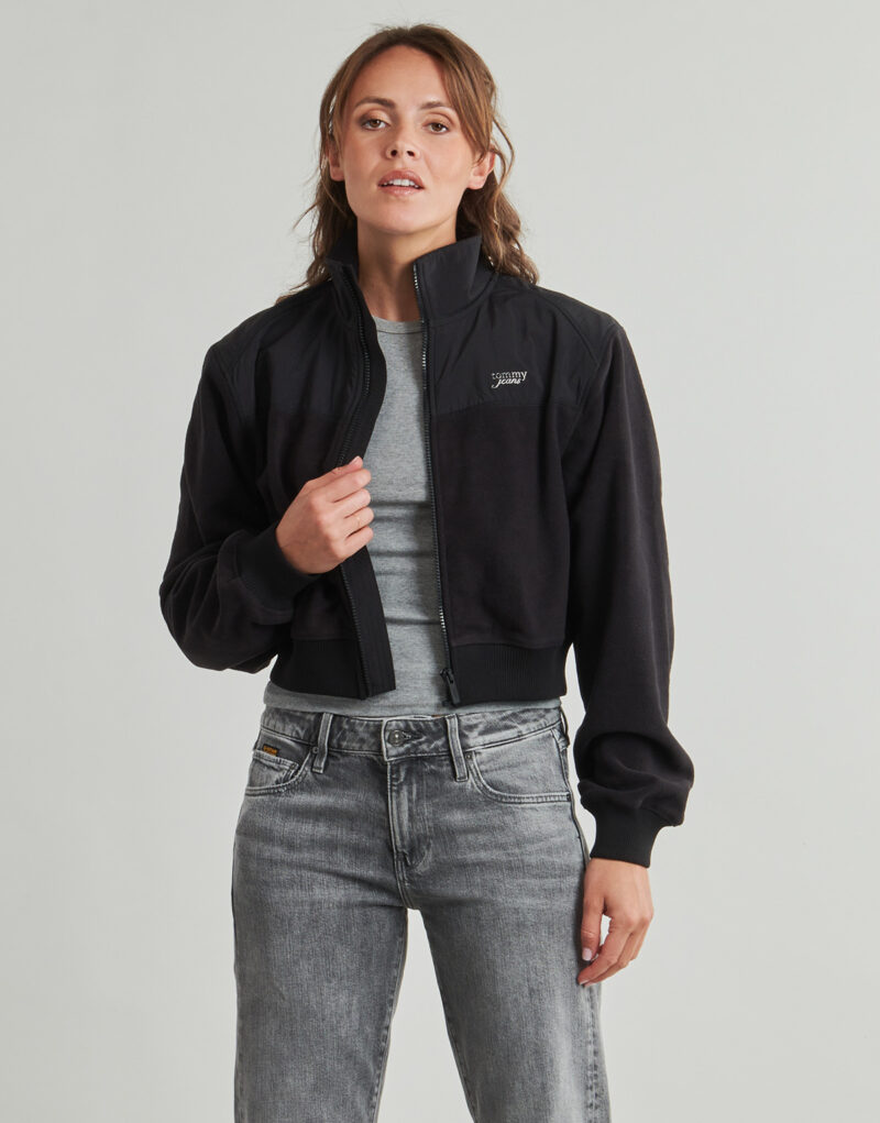 Sweat-shirt Tommy Jeans TJW en polaire m&eacute;lang&eacute;e, fermeture &eacute;clair, noir, pour femme - Taille 2