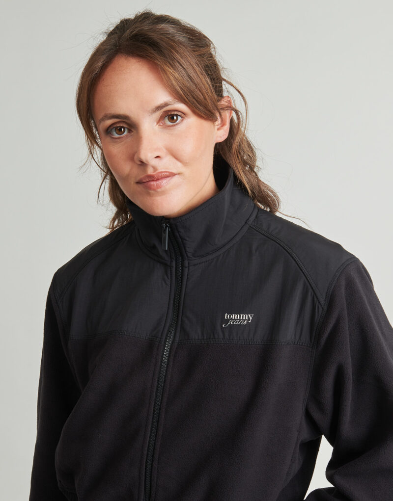 Sweat-shirt Tommy Jeans TJW en polaire m&eacute;lang&eacute;e, fermeture &eacute;clair, noir, pour femme - Taille 5