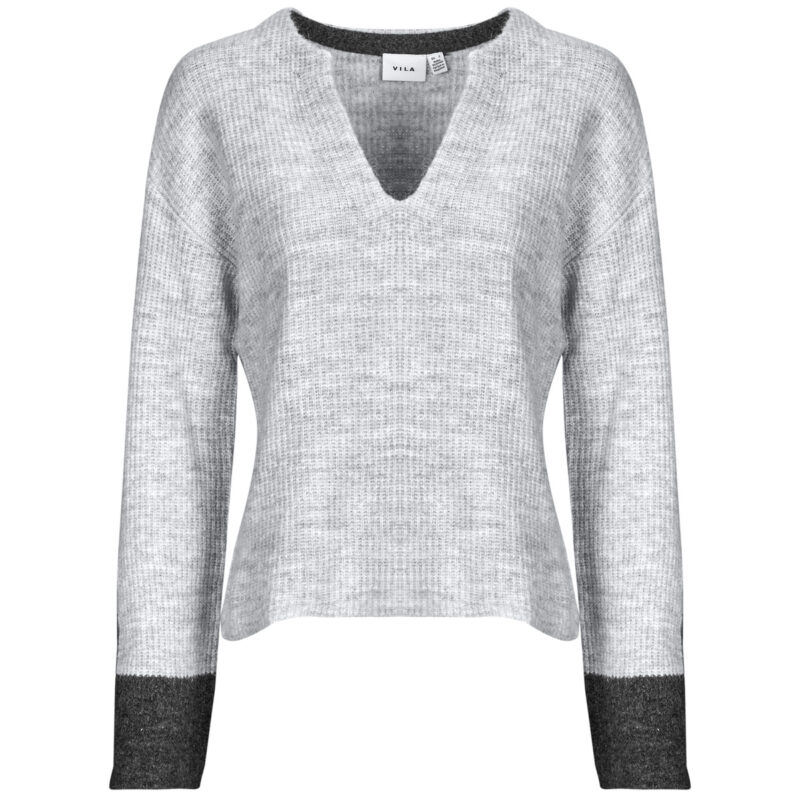 Vila VIALVA V-NECK Sweater Grey Women's Sweaters - 1